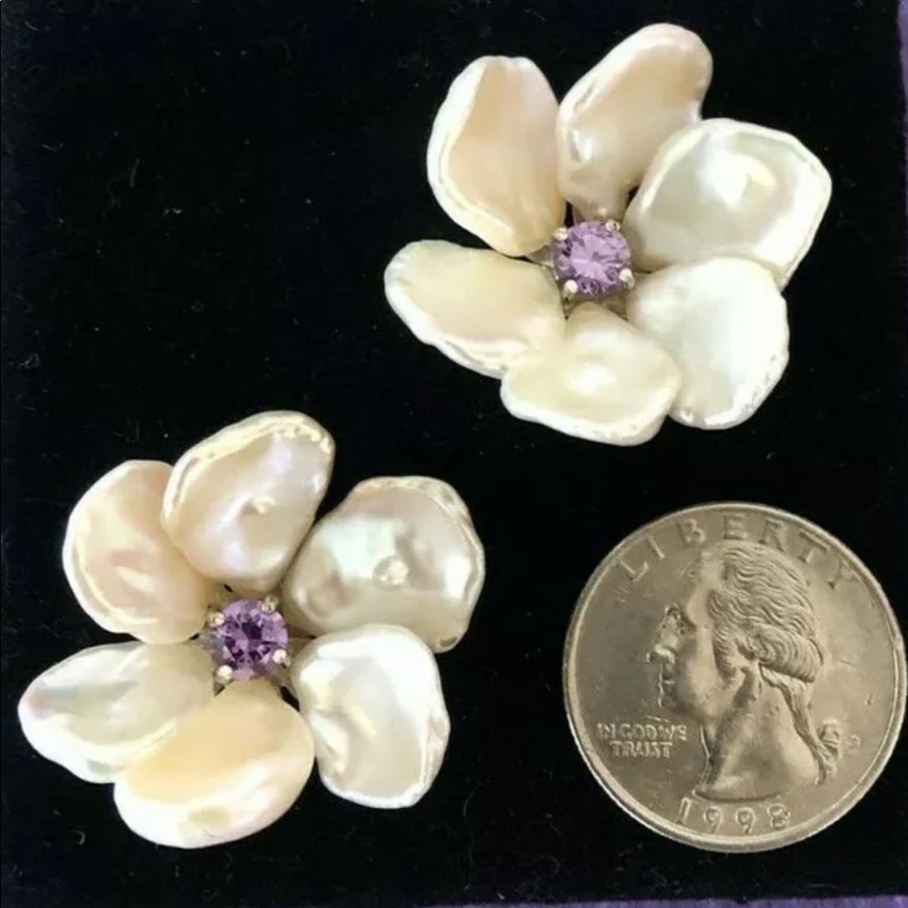 Keishi Pearl Amethyst Flower Earring Studs New